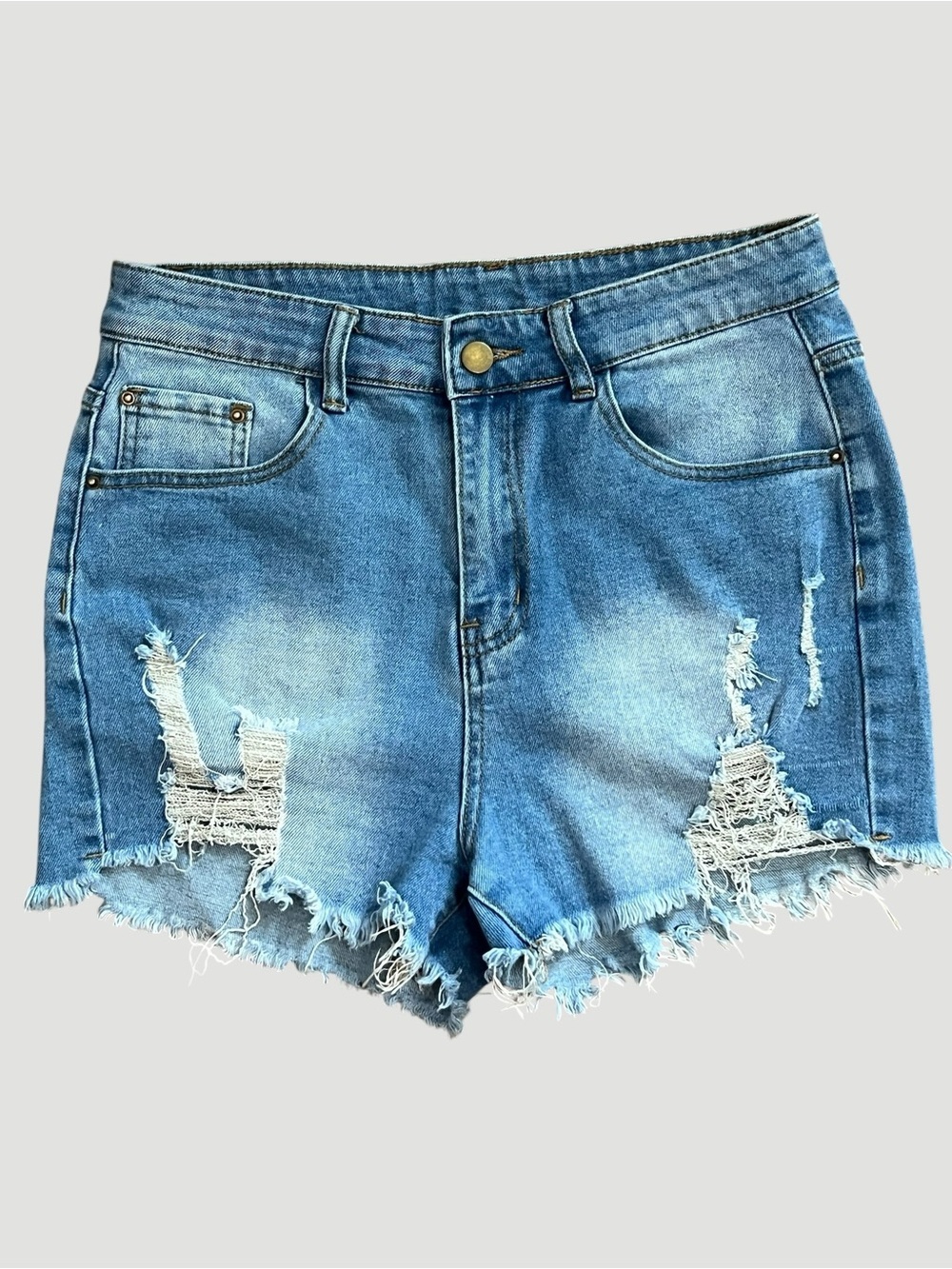 Classic Distressed Denim Shorts - Light Blue - Picture 1 of 5